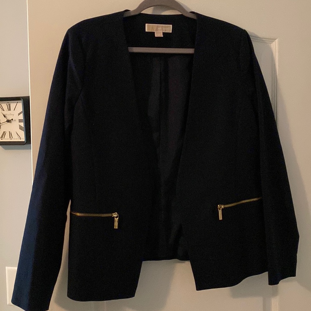 Michael Michael Kors Navy Blue Blazer with Gold Zipper Accents